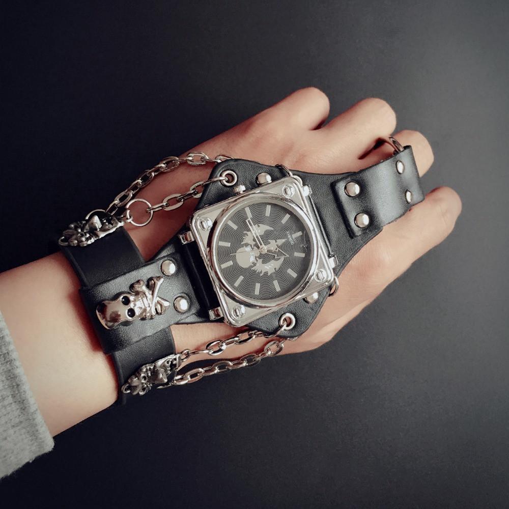 Fanduco Watches Skull Leather Bracelet Wristwatch