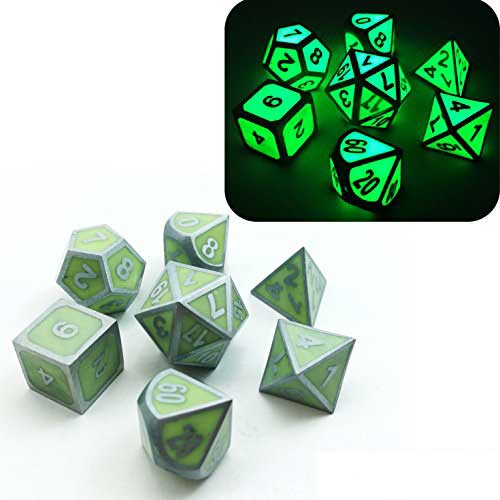 Glow in the Dark Metal Polyhedral Dice Set