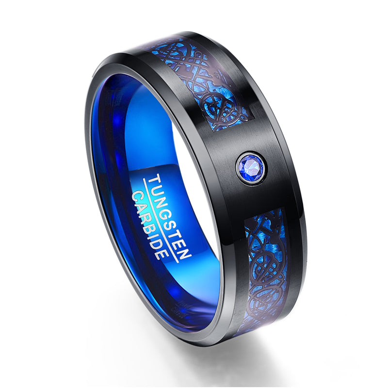 Celtic Dragon Tungsten Carbide Rings With Carbon Fiber Inlay