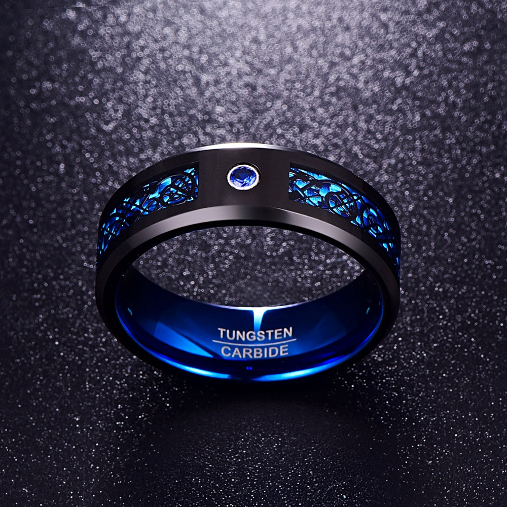 Celtic Dragon Tungsten Carbide Rings With Carbon Fiber Inlay