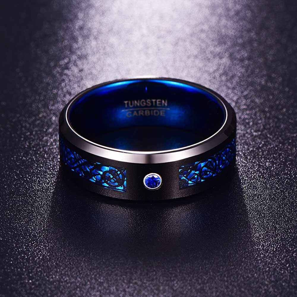 Celtic Dragon Tungsten Carbide Rings With Carbon Fiber Inlay